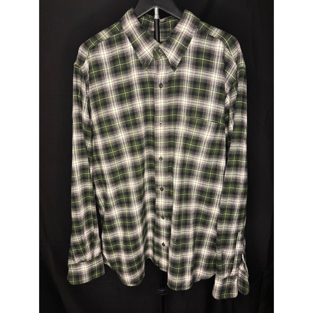 Eddie Bauer Flannel Shirt Mens XL Green Plaid Button Up Long Sleeve Cotton